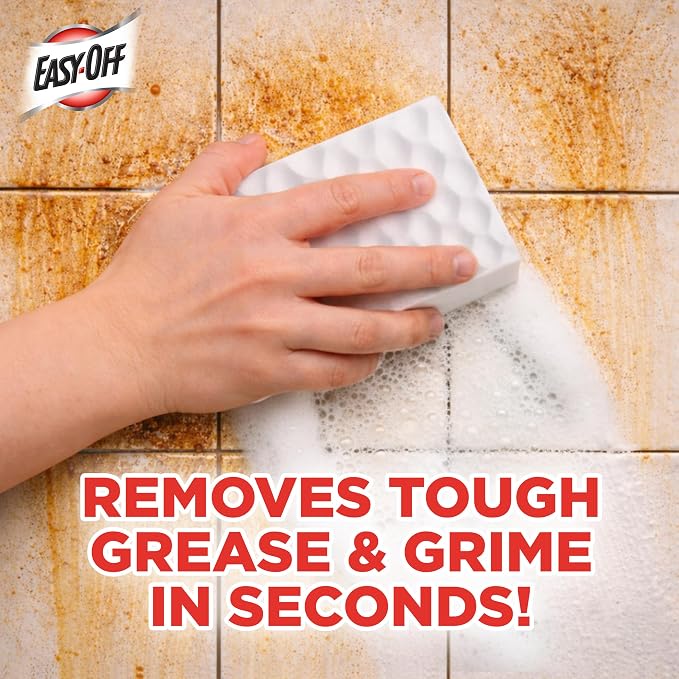 Easy‑Off Heavy Duty 2‑in‑1 Ultra Thick Eraser & Degreasing Formula, 5 Multi‑Use Cleaning Pads — Cuts Through Tough Grease & Grime in Seconds