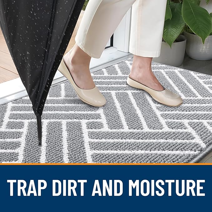 OLANLY Large Indoor Door Mat, 59x35 Inch, Dirt Resistant and Absorbent, Non-Slip Rubber Backing Floor Mats, Easy Clean Low-Profile Doormat for Entryway, Front Door, and Inside Entrance, Light Grey