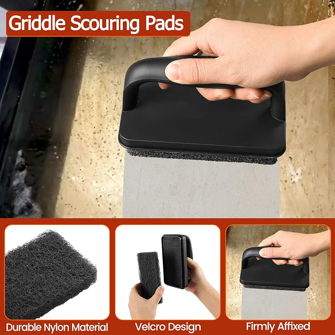 Griddle Cleaning Kit for Blackstone | Professional Flat Top Grill Cleaning Kit, with Heavy Duty Griddle Scraper, Grill Bricks, Scouring Pads & Ergonomic Handles