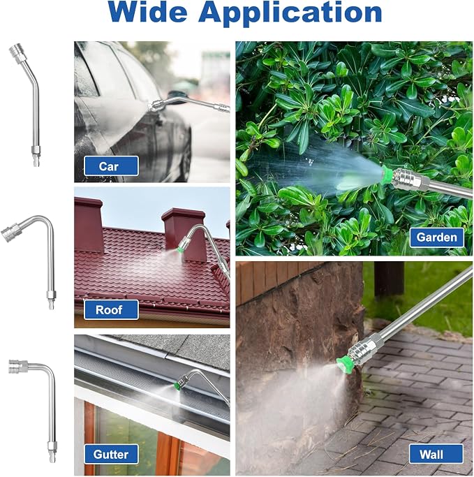 Pressure Washer Extension Wand Gutter Cleaning 8 FT Garden Hose Adapter, Upgarded Soft Handle 6 Nozzle Tips 3 Curved Rod for Gutter, 1/4" M22-14mm Fitting 3/4" GHT Connector DUS2612