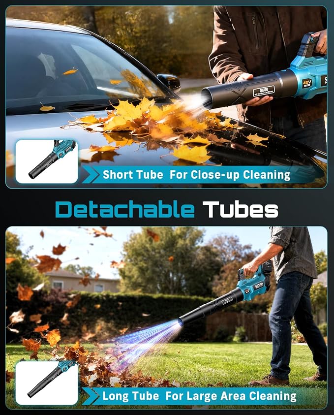 SEESII 650CFM Leaf Blower with 2 x 5.2Ah Batteries, 40V Brushless Motor | 3 Speeds & Turbo Mode, Battery Powered Cordless Blower with Shoulder Strap for Lawn Care, Light Snow & Grass Debris Cleaning