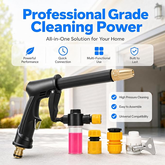 High Pressure Power Washer Wand, 3 Adjustable Spray Heads & Foam Sprayer, Garden Hose Nozzle Attachment for Car Yard Patio Outdoor Cleaning (1)
