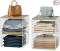 4-Tier Stackable Closet Organizers and Storage, Adjustable Dividers & Wood Top Storage Shelves for Clothes, Wardrobe & Closet Storage Basket Bins/Cube, Space-Saving Closet Organizer System, White