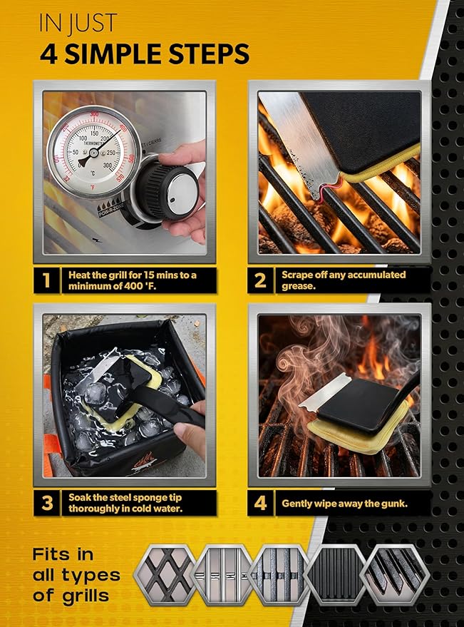 MEKER 4 PCS Grill Replacement Head, Yellow (NO Grill Brush)