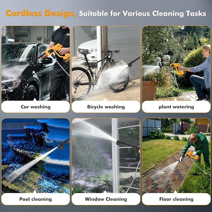 Cordless Portable Washer, Handheld Washer, Battery Operated Washer for Car Home Outdoor Patio Garden, Lightweight Car Washer,with 5M Elastic Hose