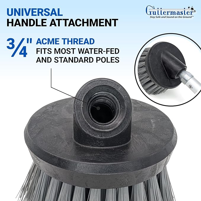 Guttermaster Grey Flow Through Brush, Medium Stiff, Round 4.5 Inch | GM-314P Polypropylene bristles, flow-through water function, fits standard threaded poles