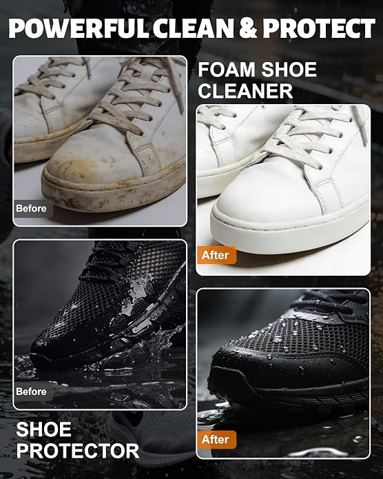 Jevvu Shoe Cleaner, Sneaker Cleaner Foam for Removing Stains and Dirt, Shoe Cleaning Kit for White Shoes