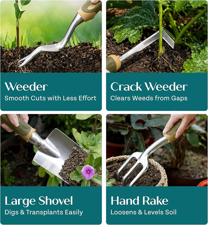 Heavy Duty Gardening Tools - Gardening Gifts for Women, Men, Mom, Dad - Durable, Ergonomic Garden Tools Set (Floral)