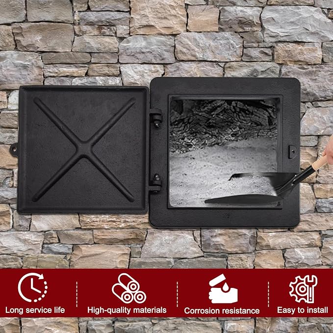 Hiorucet Cast Iron Door Fireplace Chimney Cleanout Door for Indoor Outdoor Wall Chimney, 8 by 8 Inch Fireplace Ash Dump Door, Comes with Screws for Easy Closure, Isolating Smoke and Dust