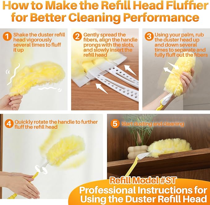 JOYMOOP Scented Telescopic Duster kit, 3FT Extendable Handle (Yellow) + 4 Yellow Refills for Swiffer Feather Duster,Easy Cleaning for Ceilings, Ceiling Fans, Blinds, Vents & Shelves