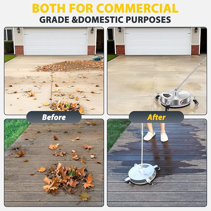 Dalmbox 14" Pressure Washer Surface Cleaner with 4 Wheels, 1/4" Quick Plug, Stainless Steel Housing, 4000 PSI, Pressure Washer Surface Cleaner Attachment for Patio, Courtyard, Concrete, Sidewalks