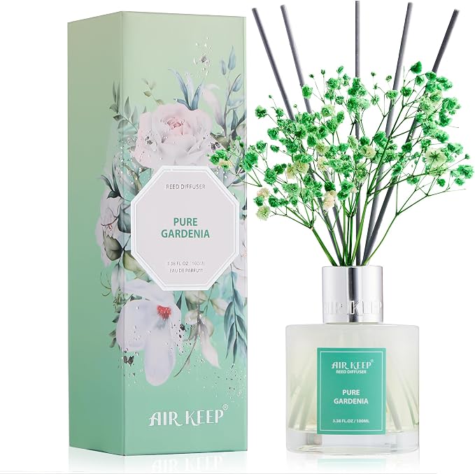 Reed Diffuser Set,3.38 fl oz (100 ml) - Pure Gardenia Oil Diffusers with 8 Reed Sticks, Home Fragrance Reed Diffuser for Bathroom Shelf Decor
