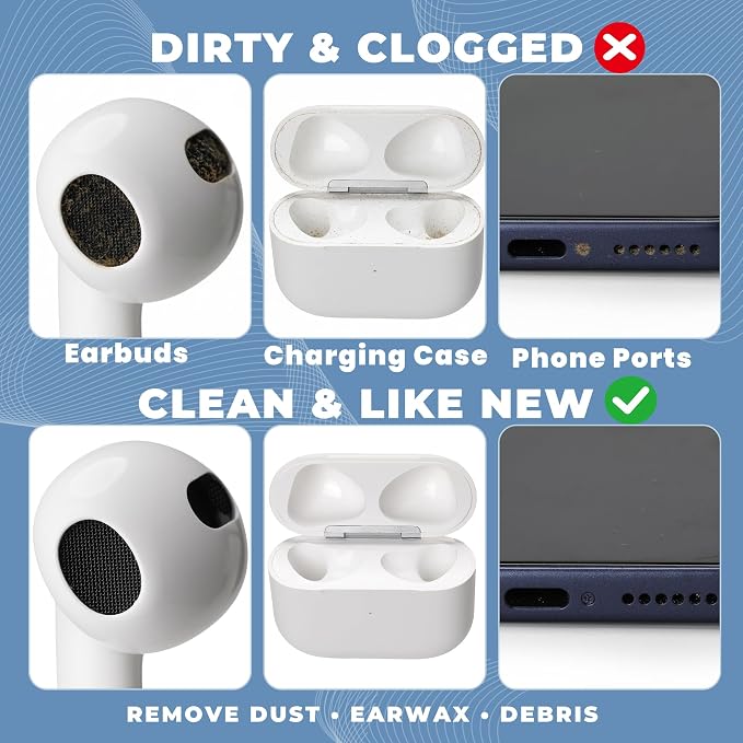 Upgraded for Airpod Cleaner Kit (81 PCS), Multi-Tool with Cleaning Pen, Putty & Swabs, Removes Earwax & Dust, Compatible with AirPods Pro 1/2/3, Earbud, Headphones, Phone & Charging Port
