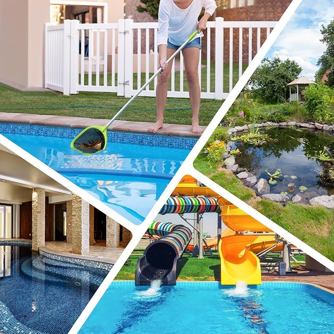 Mowend Swimming Pool Skimmer Net 57 inches, Leaf Rake Net with 4 Section Telescopic Aluminum Pole for Fast Cleaning Ponds, Hot Tub, and Spas, Pool Cleaner Supplies and Accessories
