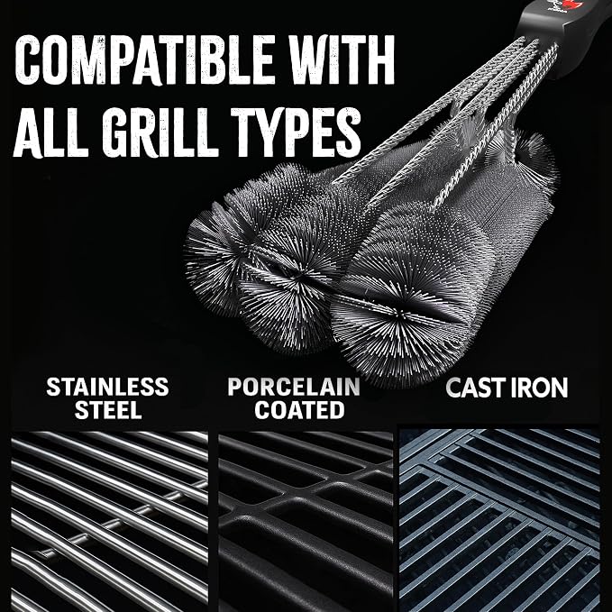 Kona 360 Clean Grill Brush – Powerful Grill Cleaner & BBQ Grill Brush for Outdoor Grill – Safe, Bristle BBQ Brush Grill Scraper, Accessory for Easy 30 Second Grill Cleaning - 18 Inch Long Handle | 18-in long handle, bristle brush with attached scraper,...