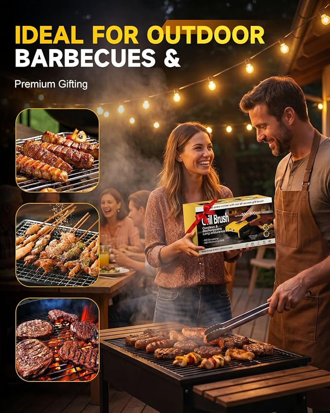Electric Grill Brush, 800RPM Powerful BBQ Grill Cleaner with Digital Display, 360° Adjustable Angle, 240-Min Runtime, 4000mAh Variable Speed Grill Brush with Stainless Steel Head for Outdoor Grill