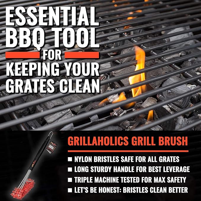 Nylon Grill Brush for Porcelain Grates | Non-Metal | Won't Scratch Coated Outdoor Grills | Works on Cold Grates