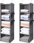 BOOMIBOO Hanging Closet Organize and Shelves,5-Hanging Shelf（2 Pack,Grey） | Dorm Room Essentials, Clothes Organizer with 2 Side Pockets, Hanging Shelves for Closet Storage, Breathable Fabric