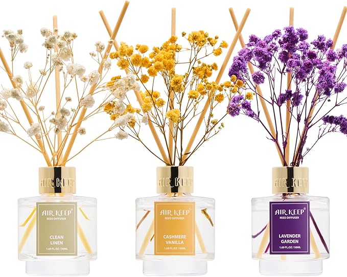 Reed Diffuser Set of 3,Clean Linen Cashmere Vanilla Lavender Garden Oil Reed Diffusers for Bedroom Living Room Office Aromatherapy Oil Reed Diffuser for Gift 50ml x 3