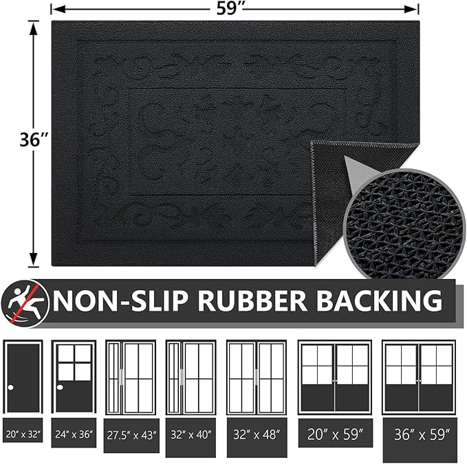 FONEYI Indoor Door Mat 36" x 59", Dirt Trapper Door Mats Non-Slip Entryway Rugs Washable, Absorbent Resist Dirt Welcome Mat, Low Profile Inside Floor Mats for Front Back Door and Entryway, Black