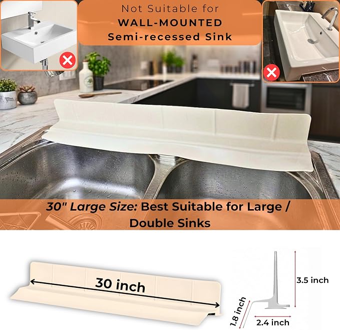 MessOut Sink Splash Guard | Premium Korean Silicone | 3 Practical Sizes for Maximum Coverage |Solution for Mess Free Dish-washing | Super Strong Suction to nearly all Shelf-tops.