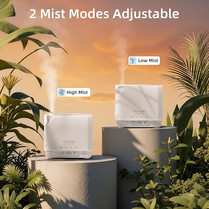 ASAKUKI Essential Oil Diffuser for Home Large 700 ml Humidifier | Automatic Shut-Off, Quiet Aromatherapy Diffuser with 7 LED Lights for Living Room, Kitchen, Bedroom, Hotel - White