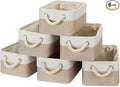 Temary Small Fabric Storage Baskets 6 Pcs Decorative Baskets Bins for Gifts Empty Foldable Storage Basket with Handles for Organizing Shelf, Towels (White&Khaki,11.8 L x 7.9 W x 5.3 H inches)