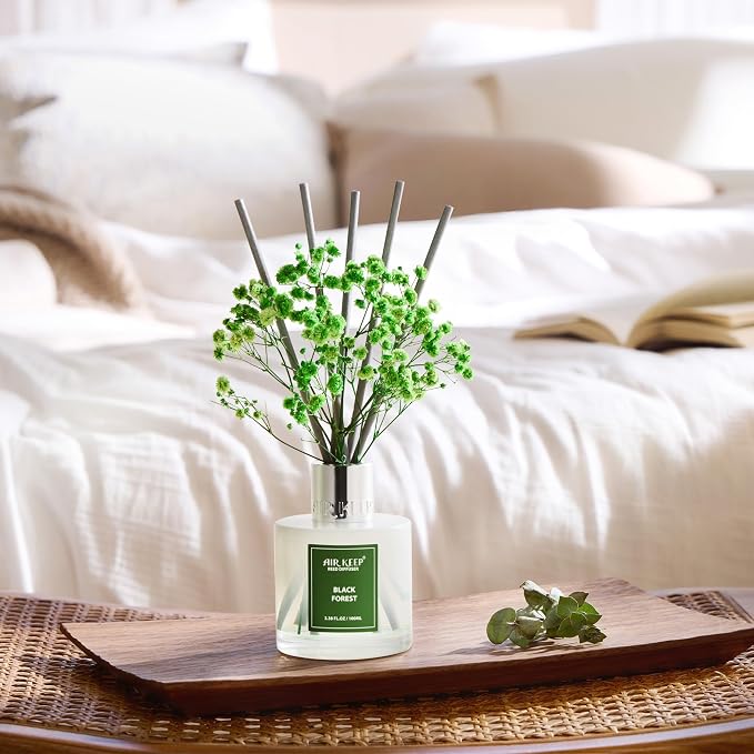 Reed Diffuser Set,3.38 fl oz (100 ml) - Black Forest Oil Diffusers with 8 Reed Sticks, Home Fragrance Reed Diffuser for Bathroom Shelf Decor