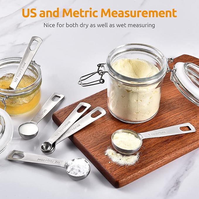 Measuring Spoons: U-Taste 18/8 Stainless Steel Measuring Spoons Set of 6 Piece: 1/8 tsp, 1/4 tsp, 1/2 tsp, 1 tsp, 1/2 tbsp & 1 tbsp Dry and Liquid Ingredients