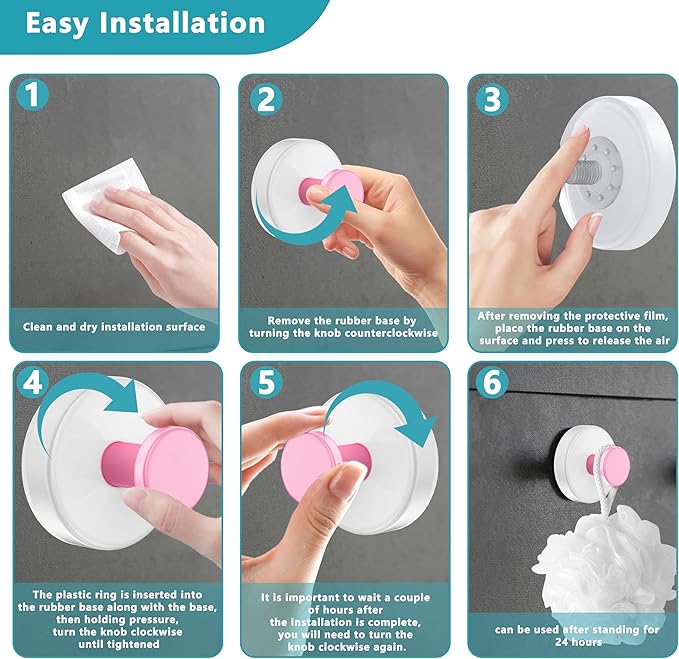 Suction Cup Hooks for Shower,Removable No Drill Towel Hooks,Upgraded 15 lbs Strong Suction hooks for Bathroom Tile,Shower Wall,Glass Door,Kitchen-Loofah,Coat,Stainless Waterproof-White Pink 2 Pcs
