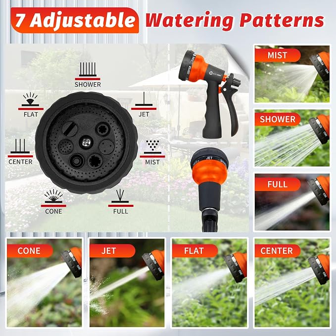 AUTOMAN-Garden-Hose-Nozzle, 2 Pack ABS Water Spray Nozzle with Heavy Duty 7 Adjustable Watering Patterns,Slip Resistant for Watering Plants,Lawn& Garden,Washing Cars,Cleaning, Orange