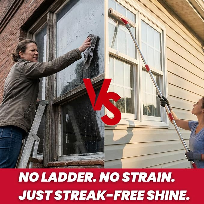 Floor Squeegee with 2 Replaceable Heads and Extendable 62" Long Handle | Double the Lifespan, 17" EVA Foam Blade, for Garage, Concrete, Tile, Patio, Pool, Shower & Uneven Surface Cleaning
