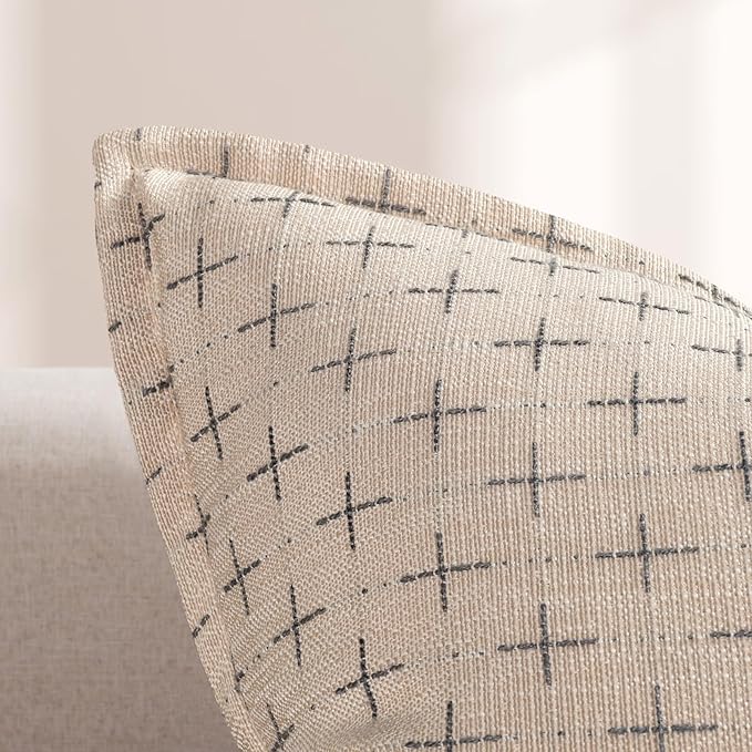 ZWJD Pillow Covers 18x18 Set of 2 Soft Polyester Textured Pillow Covers with Stylish Flange Edge Cozy Farmhouse Throw Pillows for Couch Bed Sofa Living Room