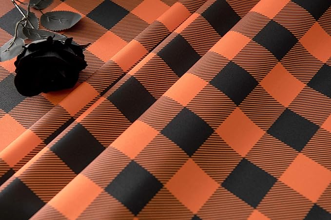 Orange Gingham Tablecloth Fabric - Oblong 58x120 Water Resistant Autumn Plaid Table Cloth for Indoor/Outdoor Use - Fall Tabletop Cover for Birthday, Picnics, Gardens, and Halloween Party