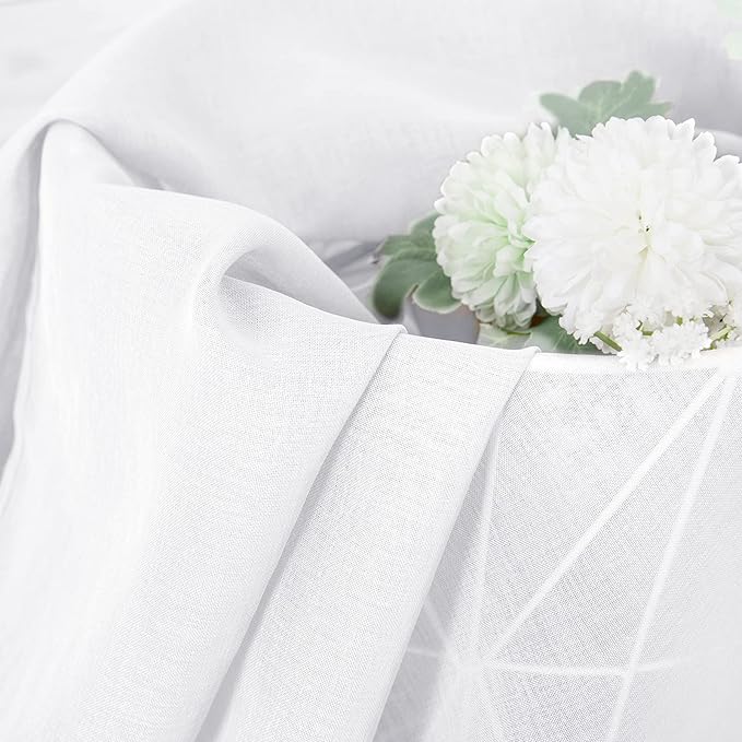 Tollpiz Sheer Curtains Linen Textured Bedroom Curtain Sheers Light Filtering Rod Pocket Voile Curtains for Living Room, 54 x 84 inches Long, White, Set of 2 Panels