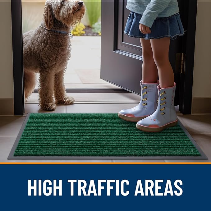 OLANLY Front Door Mat Indoor Outdoor Entrance, Waterproof Heavy Duty Doormat, Fade Resistant, Low Profile, Easy Clean Patio Porch Welcome Floor Mats for Entry, 40x32, Green