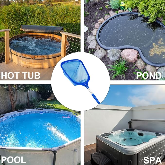 Hot Tub Skimmer Net with Ultra Fine Mesh, Handheld Spa Pool Net for Fine Debris & Leaves, Lightweight Safe-Edge Cleaner for Hot Tubs, Small Pools & Spas