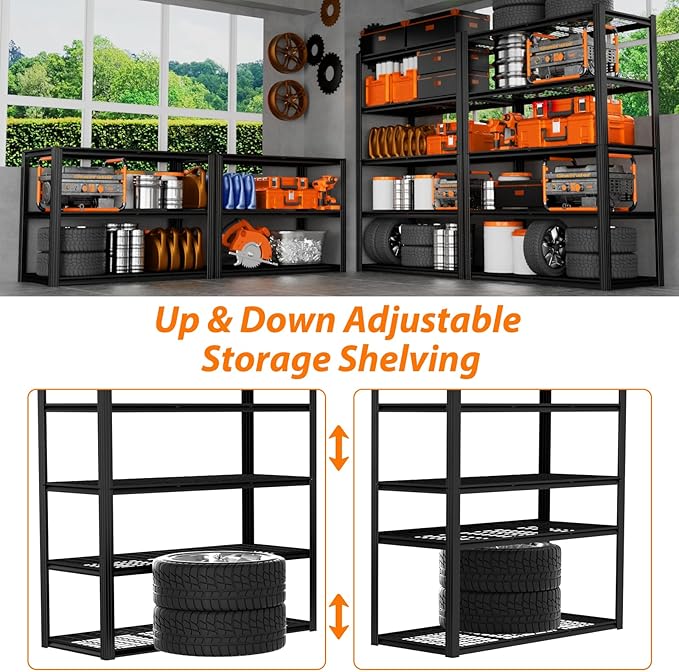 48" W Garage Shelving Heavy Duty,2800LBS Storage Shelves,5-Tier Adjustable Metal Shelving Utility Shelf Rack Garage Storage Organize for Storage Industrial, Warehouse, Basement