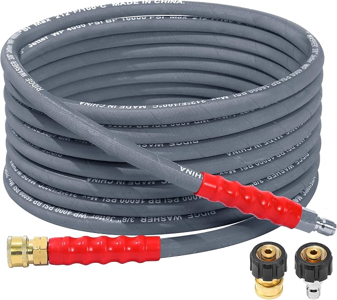 RIDGE WASHER Pressure Washer Hose 25 Ft, 4000 PSI, M22 14 mm Fitting | Power Washer Hose with 3/8 Inch Quick Connect for Hot and Cold Water, Gray Non Marking Hoses