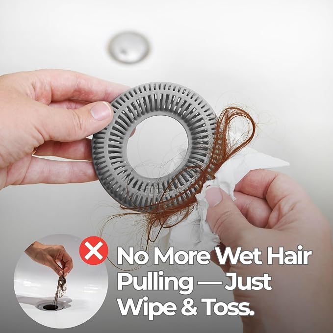 TubRing Pop-Up Drain Protector & Strainer Silicone Hair Catcher, Gray | Easy snap-in design fits around bathtub stoppers. Customizable utility guard for clog prevention. Fits 1.85"- 2.16" drains.