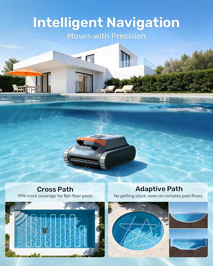 Gosvor LiteVac G1 Pool Vacuum Robot, Wall & Waterline & Platform Cleaning | Up to 200-Min Runtime, 15.2 lbs Lightweight, with Fine Filter, For Inground & Above Ground Pools, APP Support, Orange