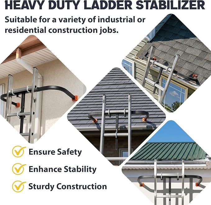 Ladder Stabilizer, Extension Ladder Stabilizer for Roof, Adjustable Ladder Standoff Attachment for Gutters, Windows, Heavy-Duty Steel Ladder Stabilizers Support