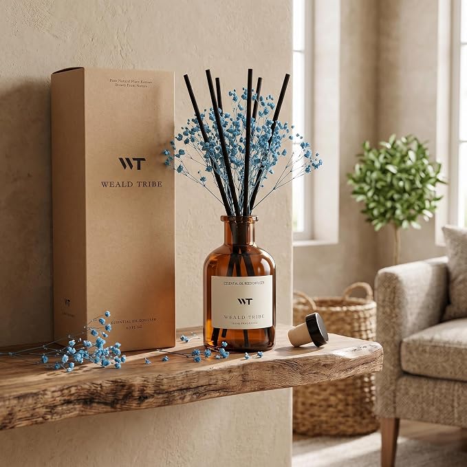 Flower Reed Diffuser Set Cashmere Vanilla Scent for Bathroom Air Fresheners | 4.0 fl oz Essential Oils with Sticks Home Fragrance Defusers | House Bedroom Office Shelf Decor & Gift