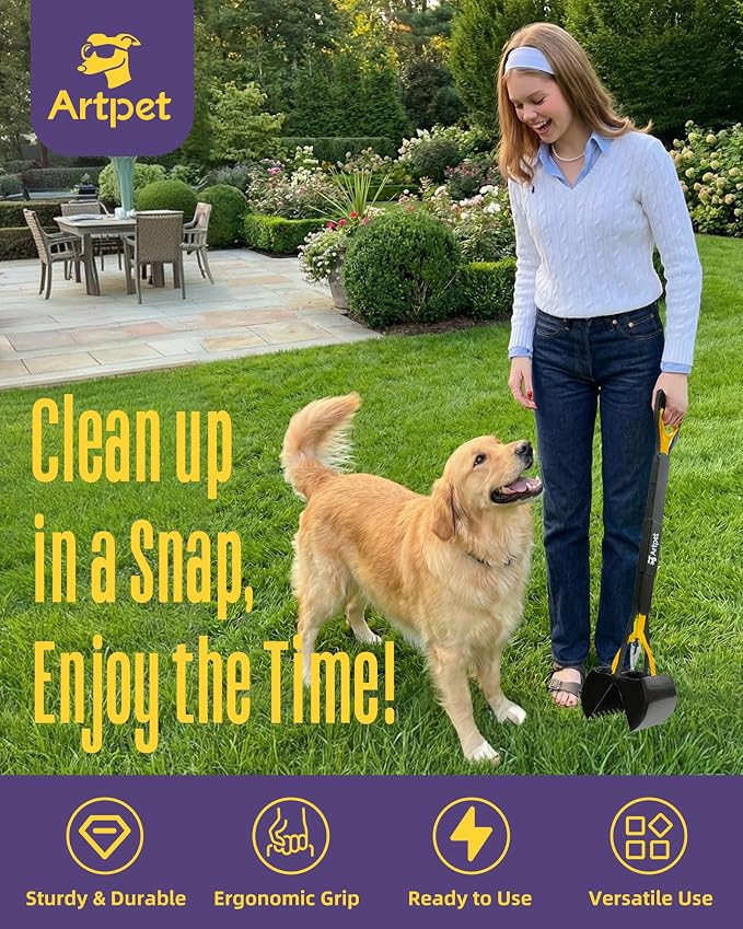 32" Dog Pooper Scooper, Long Handle Scoop for Yard & Grass | 32-Inch Long Handle, No Bending, Easy Pickup, Grass Friendly, Durable Plastic Construction