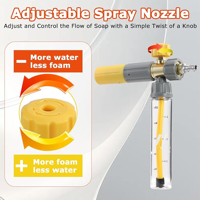 M MINGLE Pressure Washer Gun with Mini Undiluted Foam Cannon, 1/4" QC | Dual Connector Accessory, Undiluted Foam Blaster with 5 Nozzle Tips, M22 Adapter, Ideal for Car Wash, Patio & Deck Cleaning