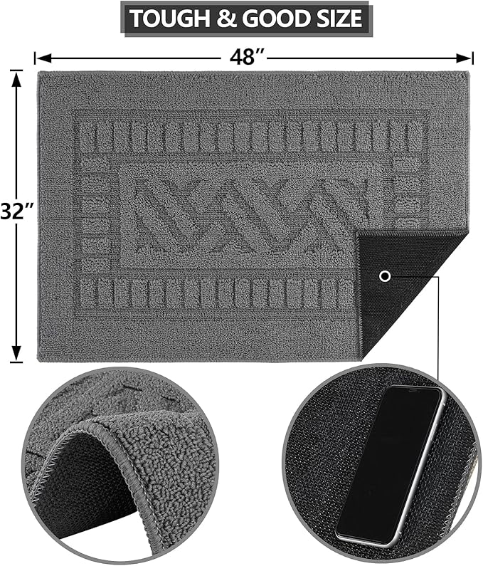 FONEYI Indoor Doormat, Front Back Door Mat Rubber Backing Non Slip Door Mats, 32"x48" Low-Profile Absorbent Resist Dirt Entryway Doormat Inside Floor Mats Entrance Washable, Entry Doormats, Grey