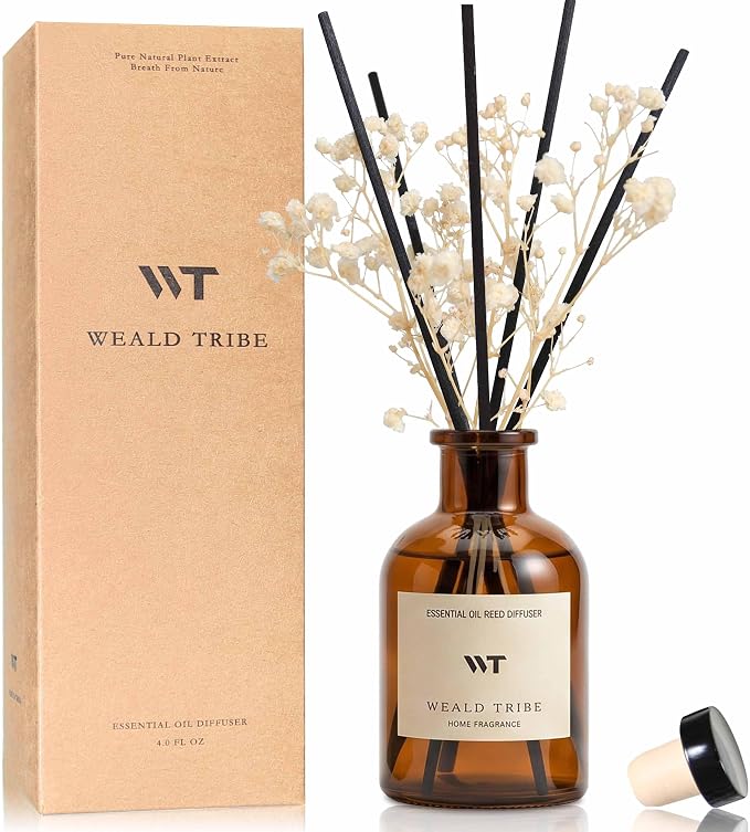 Coconut & Vanilla Scent Reed Diffuser Set for Bathroom Decor | Air Fresheners Oil Diffuser With Flower | 4.0 fl oz Home Fragrance With Sticks Defusers | House Office Shelf Decor
