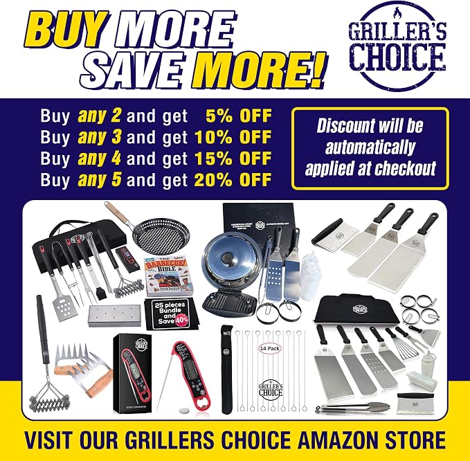 Grillers Choice Commercial Grill Brush - 2 Headed Double Helix Coils, Bristle Free, 18" Long Handle, 3 in 1 Professional Barbecue Cleaner, Stainless Steel, All Grill Types.