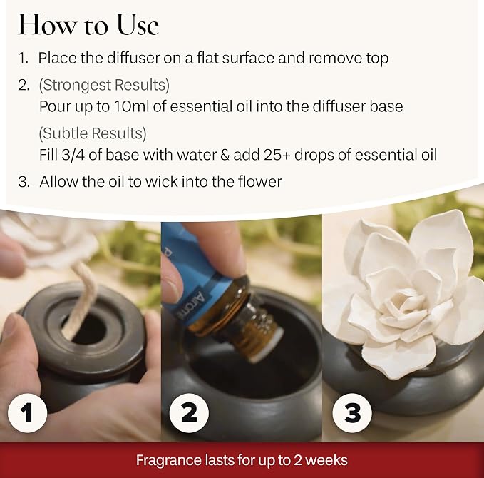 White Succulent, Porcelain Passive Essential Oil Diffuser (with 15ml Peppermint Essential Oil) – Non-Electric, Battery-Free, Improves Sleep, and Relieves Stress