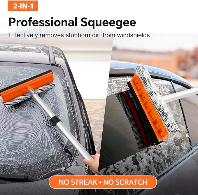 ARTIPOLY 20ft Reach Car Wash Brush with Long Handle-Car Cleaning Kit with 4-12FT Extension Pole, Ultimate RV,Truck Wash Set with Soft Brush, Tire Brush, Window Squeegee, Mitt, Microfiber Cleaning Mop